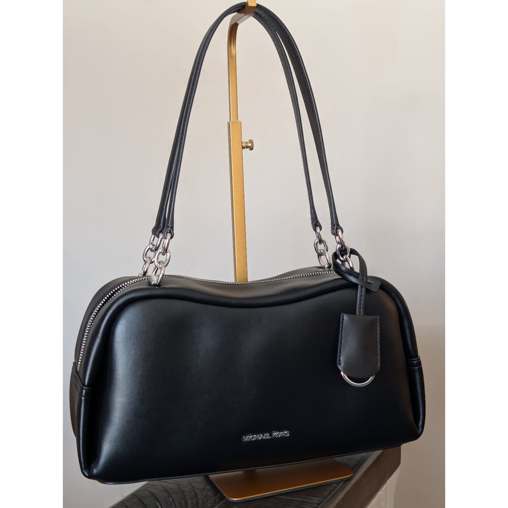NWOT Michael Kors Cecily Medium Shoulder Handbag Black Silver Hardware LAMBSKIN - Picture 3 of 13